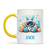 Personalised Easter Robot Bunny Mug – Custom Name Cup for Kids – Cute Sci-Fi Bunny with Eggs & Stars – Ceramic or Enamel – NZ Made