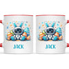 Personalised Easter Robot Bunny Mug – Custom Name Cup for Kids – Cute Sci-Fi Bunny with Eggs & Stars – Ceramic or Enamel – NZ Made