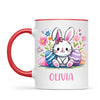 Personalised Easter Bunny Mug – Custom Name Kids Cup with Colourful Eggs & Flowers – Cute Girl Bunny Gift – Ceramic or Enamel – NZ Made