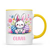 Personalised Easter Bunny Mug – Custom Name Kids Cup with Colourful Eggs & Flowers – Cute Girl Bunny Gift – Ceramic or Enamel – NZ Made