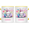 Personalised Easter Bunny Mug – Custom Name Kids Cup with Colourful Eggs & Flowers – Cute Girl Bunny Gift – Ceramic or Enamel – NZ Made