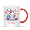 Personalised Easter Bunny Mug – Custom Name Kids Cup with Colourful Eggs & Flowers – Cute Girl Bunny Gift – Ceramic or Enamel – NZ Made