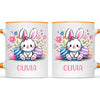 Personalised Easter Bunny Mug – Custom Name Kids Cup with Colourful Eggs & Flowers – Cute Girl Bunny Gift – Ceramic or Enamel – NZ Made
