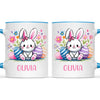 Personalised Easter Bunny Mug – Custom Name Kids Cup with Colourful Eggs & Flowers – Cute Girl Bunny Gift – Ceramic or Enamel – NZ Made