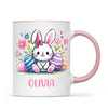 Personalised Easter Bunny Mug – Custom Name Kids Cup with Colourful Eggs & Flowers – Cute Girl Bunny Gift – Ceramic or Enamel – NZ Made