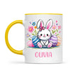 Personalised Easter Bunny Mug – Custom Name Kids Cup with Colourful Eggs & Flowers – Cute Girl Bunny Gift – Ceramic or Enamel – NZ Made