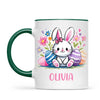 Personalised Easter Bunny Mug – Custom Name Kids Cup with Colourful Eggs & Flowers – Cute Girl Bunny Gift – Ceramic or Enamel – NZ Made