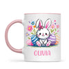 Personalised Easter Bunny Mug – Custom Name Kids Cup with Colourful Eggs & Flowers – Cute Girl Bunny Gift – Ceramic or Enamel – NZ Made
