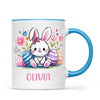 Personalised Easter Bunny Mug – Custom Name Kids Cup with Colourful Eggs & Flowers – Cute Girl Bunny Gift – Ceramic or Enamel – NZ Made