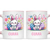 Personalised Easter Bunny Mug – Custom Name Kids Cup with Colourful Eggs & Flowers – Cute Girl Bunny Gift – Ceramic or Enamel – NZ Made