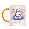 Personalised Easter Bunny Mug – Custom Name Kids Cup with Colourful Eggs & Flowers – Cute Girl Bunny Gift – Ceramic or Enamel – NZ Made