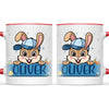 Personalised Bunny Mug for Boys – Custom Name Easter Gift – Cute Bunny with Blue Cap, Eggs & Carrots – Enamel or Ceramic Cup – NZ Made