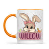 Adorable Personalised Bunny Mug for Kids – Custom Name Easter Gift – Cute Girl Bunny with Carrots & Eggs – Ceramic or Enamel Cup – NZ Made
