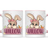Adorable Personalised Bunny Mug for Kids – Custom Name Easter Gift – Cute Girl Bunny with Carrots & Eggs – Ceramic or Enamel Cup – NZ Made