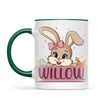Adorable Personalised Bunny Mug for Kids – Custom Name Easter Gift – Cute Girl Bunny with Carrots & Eggs – Ceramic or Enamel Cup – NZ Made