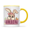 Adorable Personalised Bunny Mug for Kids – Custom Name Easter Gift – Cute Girl Bunny with Carrots & Eggs – Ceramic or Enamel Cup – NZ Made