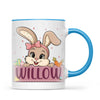 Adorable Personalised Bunny Mug for Kids – Custom Name Easter Gift – Cute Girl Bunny with Carrots & Eggs – Ceramic or Enamel Cup – NZ Made