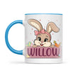 Adorable Personalised Bunny Mug for Kids – Custom Name Easter Gift – Cute Girl Bunny with Carrots & Eggs – Ceramic or Enamel Cup – NZ Made