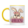 Adorable Personalised Bunny Mug for Kids – Custom Name Easter Gift – Cute Girl Bunny with Carrots & Eggs – Ceramic or Enamel Cup – NZ Made