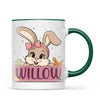 Adorable Personalised Bunny Mug for Kids – Custom Name Easter Gift – Cute Girl Bunny with Carrots & Eggs – Ceramic or Enamel Cup – NZ Made