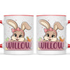 Adorable Personalised Bunny Mug for Kids – Custom Name Easter Gift – Cute Girl Bunny with Carrots & Eggs – Ceramic or Enamel Cup – NZ Made