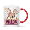 Adorable Personalised Bunny Mug for Kids – Custom Name Easter Gift – Cute Girl Bunny with Carrots & Eggs – Ceramic or Enamel Cup – NZ Made