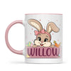 Adorable Personalised Bunny Mug for Kids – Custom Name Easter Gift – Cute Girl Bunny with Carrots & Eggs – Ceramic or Enamel Cup – NZ Made