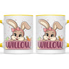 Adorable Personalised Bunny Mug for Kids – Custom Name Easter Gift – Cute Girl Bunny with Carrots & Eggs – Ceramic or Enamel Cup – NZ Made
