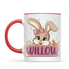 Adorable Personalised Bunny Mug for Kids – Custom Name Easter Gift – Cute Girl Bunny with Carrots & Eggs – Ceramic or Enamel Cup – NZ Made
