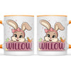 Adorable Personalised Bunny Mug for Kids – Custom Name Easter Gift – Cute Girl Bunny with Carrots & Eggs – Ceramic or Enamel Cup – NZ Made