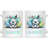 Personalised Easter Bunny Mug – Custom Name Cup for Kids – Happy Sketch Bunny with Colourful Eggs – Ceramic or Enamel – NZ Made
