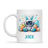 Personalised Easter Robot Bunny Mug – Custom Name Cup for Kids – Cute Sci-Fi Bunny with Eggs & Stars – Ceramic or Enamel – NZ Made