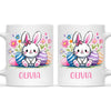 Personalised Easter Bunny Mug – Custom Name Kids Cup with Colourful Eggs & Flowers – Cute Girl Bunny Gift – Ceramic or Enamel – NZ Made