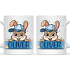 Personalised Bunny Mug for Boys – Custom Name Easter Gift – Cute Bunny with Blue Cap, Eggs & Carrots – Enamel or Ceramic Cup – NZ Made