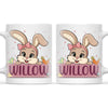 Adorable Personalised Bunny Mug for Kids – Custom Name Easter Gift – Cute Girl Bunny with Carrots & Eggs – Ceramic or Enamel Cup – NZ Made