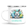 Personalised Easter Bunny Mug – Custom Name Cup for Kids – Happy Sketch Bunny with Colourful Eggs – Ceramic or Enamel – NZ Made