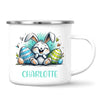 Personalised Easter Bunny Mug – Custom Name Cup for Kids – Happy Sketch Bunny with Colourful Eggs – Ceramic or Enamel – NZ Made