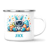 Personalised Easter Robot Bunny Mug – Custom Name Cup for Kids – Cute Sci-Fi Bunny with Eggs & Stars – Ceramic or Enamel – NZ Made