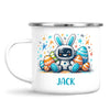 Personalised Easter Robot Bunny Mug – Custom Name Cup for Kids – Cute Sci-Fi Bunny with Eggs & Stars – Ceramic or Enamel – NZ Made