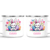 Personalised Easter Bunny Mug – Custom Name Kids Cup with Colourful Eggs & Flowers – Cute Girl Bunny Gift – Ceramic or Enamel – NZ Made