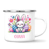Personalised Easter Bunny Mug – Custom Name Kids Cup with Colourful Eggs & Flowers – Cute Girl Bunny Gift – Ceramic or Enamel – NZ Made