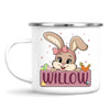 Adorable Personalised Bunny Mug for Kids – Custom Name Easter Gift – Cute Girl Bunny with Carrots & Eggs – Ceramic or Enamel Cup – NZ Made