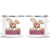 Adorable Personalised Bunny Mug for Kids – Custom Name Easter Gift – Cute Girl Bunny with Carrots & Eggs – Ceramic or Enamel Cup – NZ Made