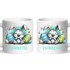 Personalised Easter Bunny Mug – Custom Name Cup for Kids – Happy Sketch Bunny with Colourful Eggs – Ceramic or Enamel – NZ Made