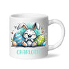 Personalised Easter Bunny Mug – Custom Name Cup for Kids – Happy Sketch Bunny with Colourful Eggs – Ceramic or Enamel – NZ Made