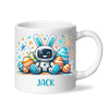 Personalised Easter Robot Bunny Mug – Custom Name Cup for Kids – Cute Sci-Fi Bunny with Eggs & Stars – Ceramic or Enamel – NZ Made