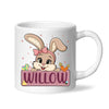 Adorable Personalised Bunny Mug for Kids – Custom Name Easter Gift – Cute Girl Bunny with Carrots & Eggs – Ceramic or Enamel Cup – NZ Made