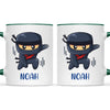 Personalised Ninja Kids Mug, dark green handle and rim, front and back
