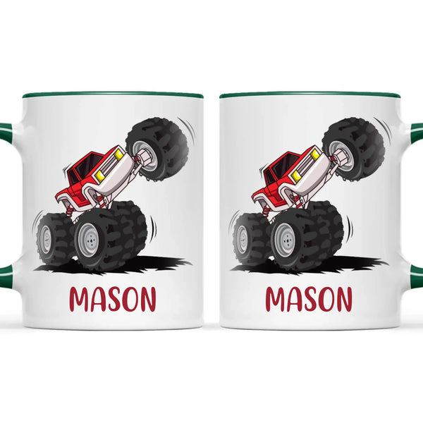 Personalised Red Monster Truck Kids Mug