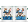 Personalised Bunny Mug for Boys – Custom Name Easter Gift – Cute Bunny with Blue Cap, Eggs & Carrots – Enamel or Ceramic Cup – NZ Made